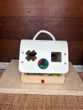 Janod Wood Sorting Shapes Barn House Clock Learning Toy